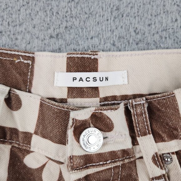 Pacsun Jeans Womens 25 High Rise Straight Leg Eco Flower Plaid Button Fly Frayed - Picture 10 of 13